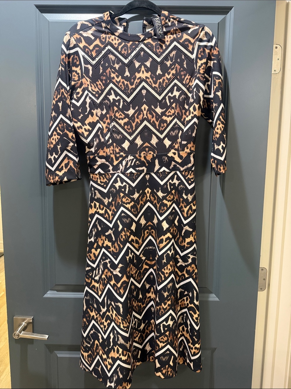 Chevron Animal Print Midi Dress in Black & Brown Brazilian style